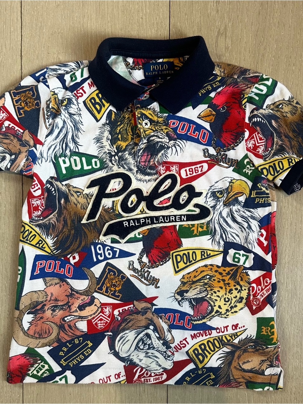Polo by Ralph Lauren Kids Multicolor Animal Graphic Polo - Navy Collar
